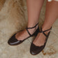 Myrelle Criss-Cross Leather Ballet Flats In Dark Brown