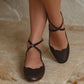 Myrelle Criss-Cross Leather Ballet Flats In Dark Brown