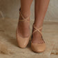 Myrelle Criss-Cross Leather Ballet Flats In Beige