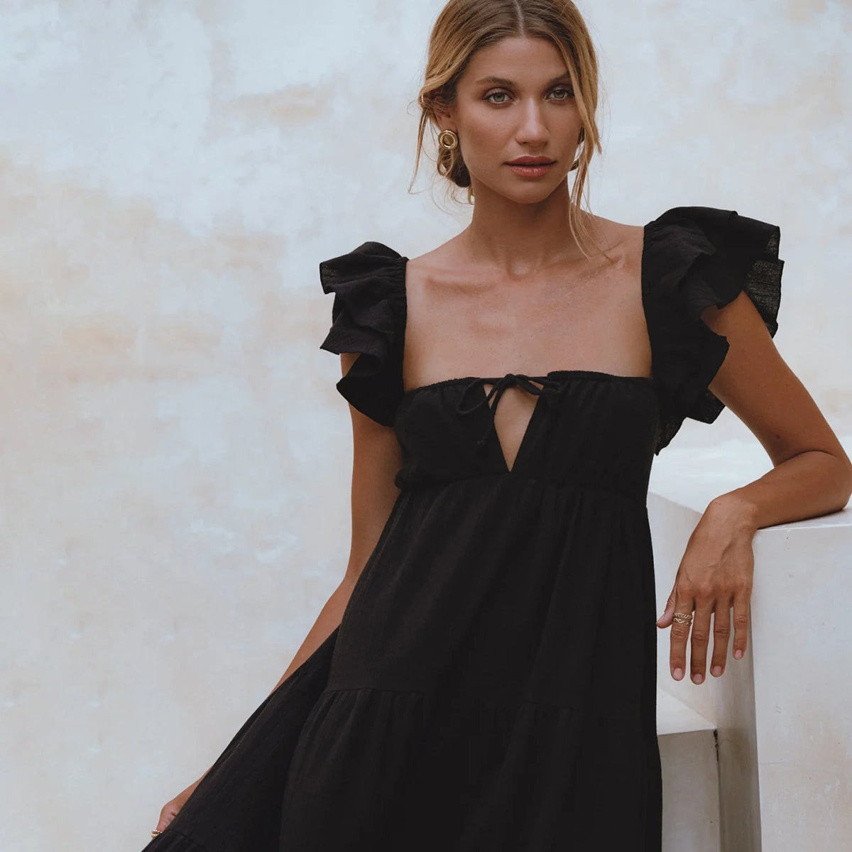 Nymph Bohemian Linen Maxi Dress In Black