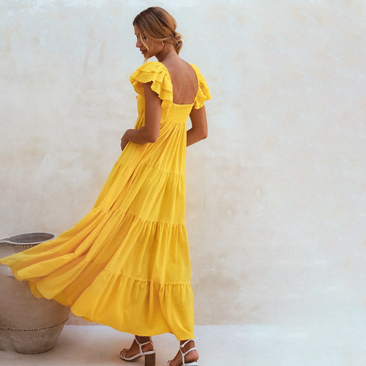 Nymph Bohemian Linen Maxi Dress In Sunglow