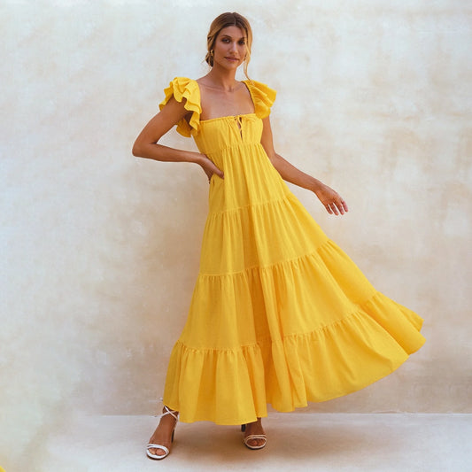 Nymph Bohemian Linen Maxi Dress In Sunglow