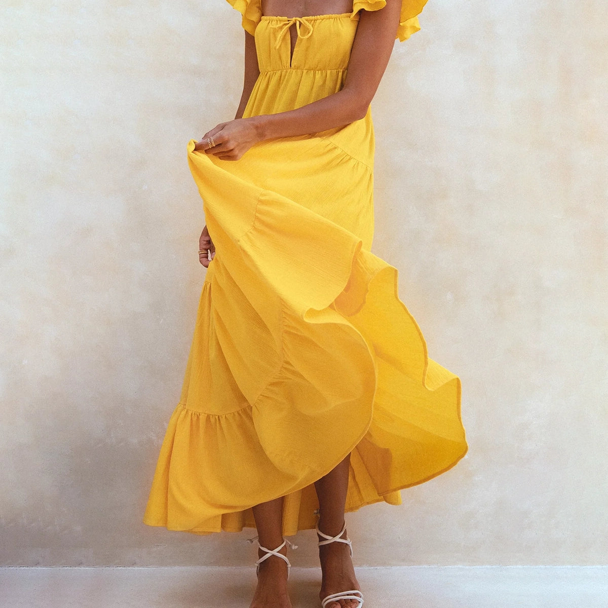 Nymph Bohemian Linen Maxi Dress In Sunglow