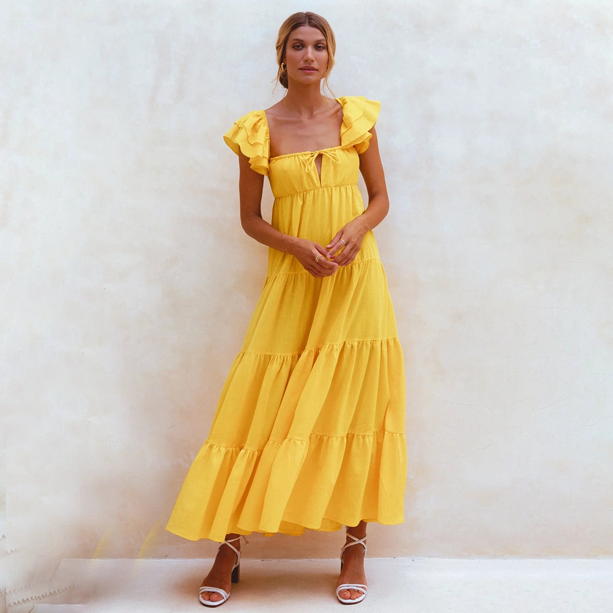 Nymph Bohemian Linen Maxi Dress In Sunglow