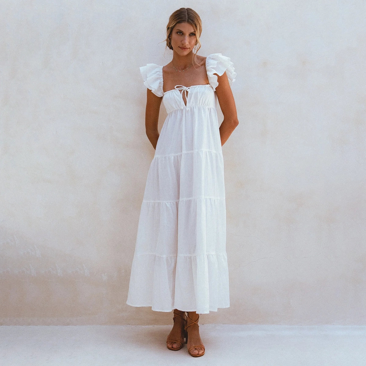 Nymph Bohemian Linen Maxi Dress In White