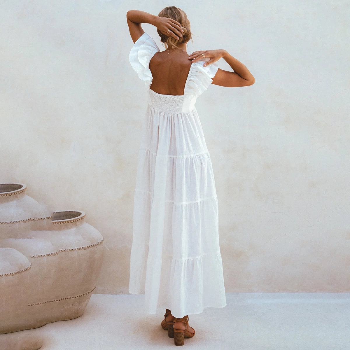 Nymph Bohemian Linen Maxi Dress In White