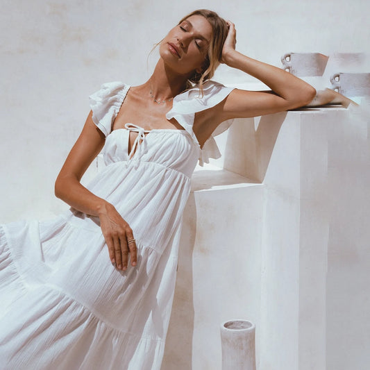Nymph Bohemian Linen Maxi Dress In White