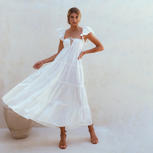 Nymph Bohemian Linen Maxi Dress In White