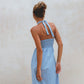Penelope Halter Linen Maxi Dress In Blue
