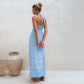 Penelope Halter Linen Maxi Dress In Blue