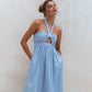 Penelope Halter Linen Maxi Dress In Blue