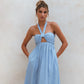 Penelope Halter Linen Maxi Dress In Blue
