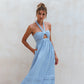 Penelope Halter Linen Maxi Dress In Blue