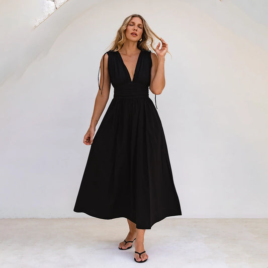 Rafina Goddes Cotton Maxi Dress In Black