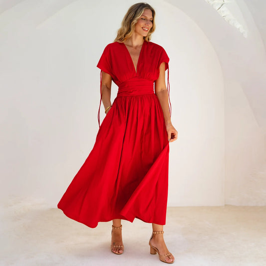 Rafina Goddes Cotton Maxi Dress In Red