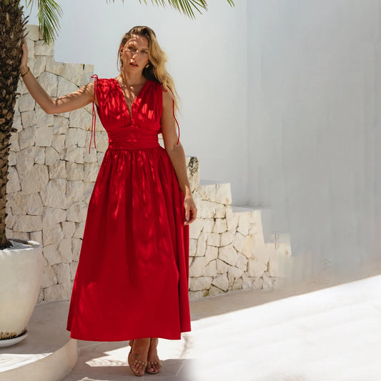 Rafina Goddes Cotton Maxi Dress In Red
