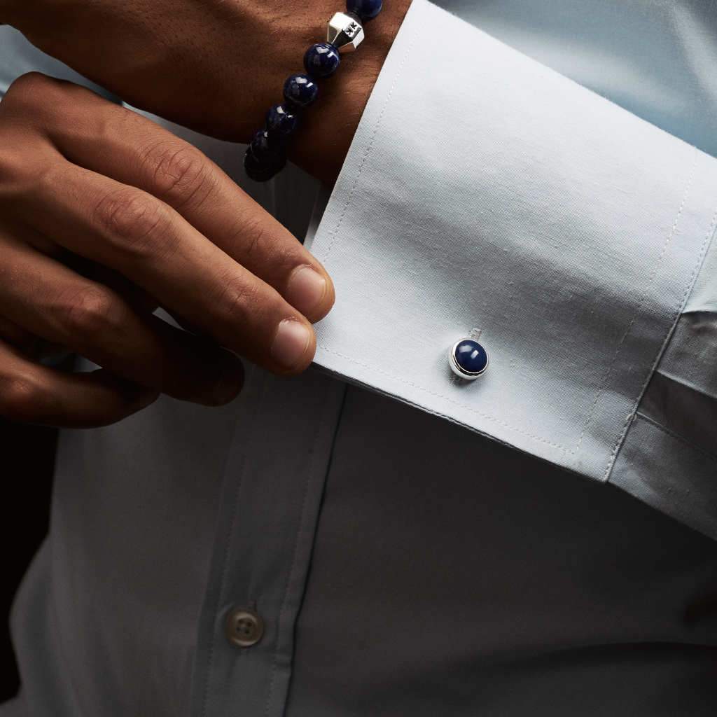 Cuff-links - Round Lapis - IKKU Jewelry