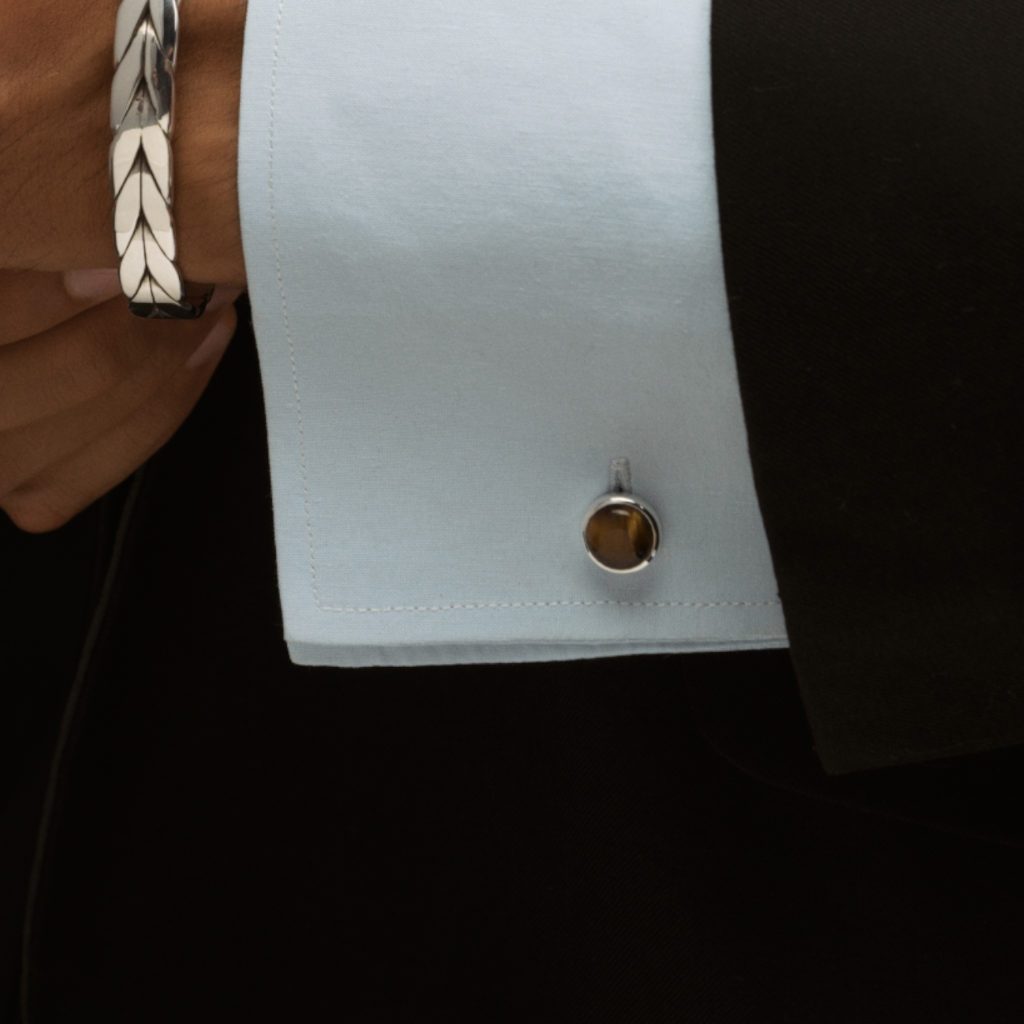 Cuff-links - Round Tiger Eye - IKKU Jewelry