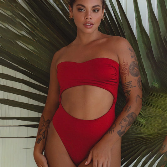San Leo Cut-out One Piece Swimwear In Red Lava