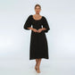 Genevieve Puff Sleeve Midi Dress In Black