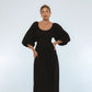 Genevieve Puff Sleeve Midi Dress In Black