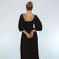 Genevieve Puff Sleeve Midi Dress In Black