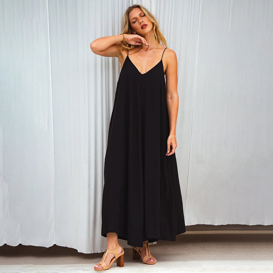 Silky Wind Strappy Maxi Dress In Black