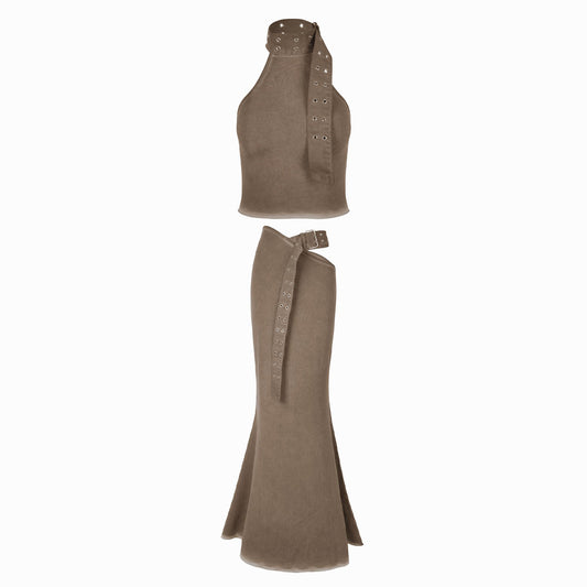 Valkrie Set Top Skirt Brown