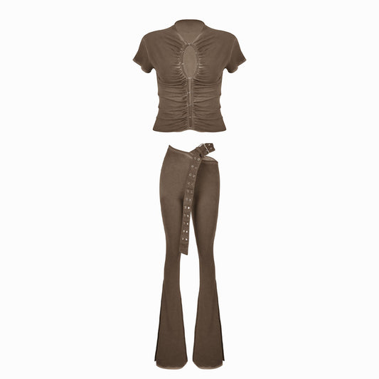 Valkrie Set Tee Pants Belt Brown