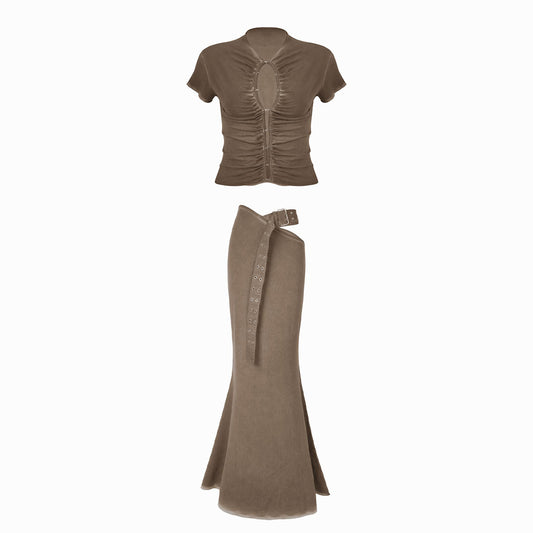 Valkrie Set Tee Skirt Brown