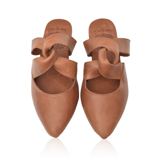 Taj Mahal Pointy Toe Mules In Camel