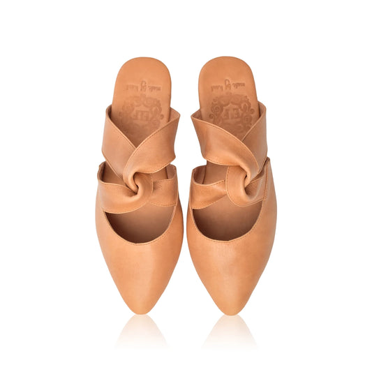 Taj Mahal Pointy Toe Mules In Tan