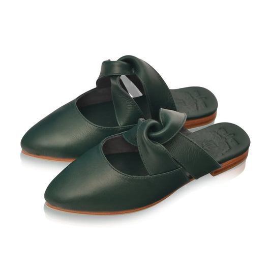 Taj Mahal Pointy Toe Mules In Emerald