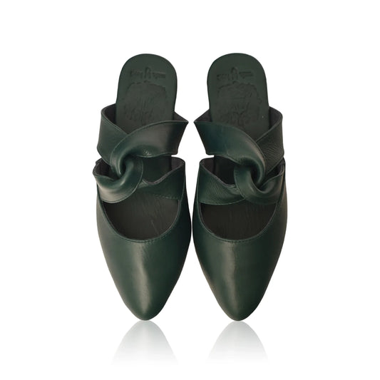 Taj Mahal Pointy Toe Mules In Emerald