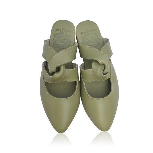 Taj Mahal Pointy Toe Mules In Olive Green