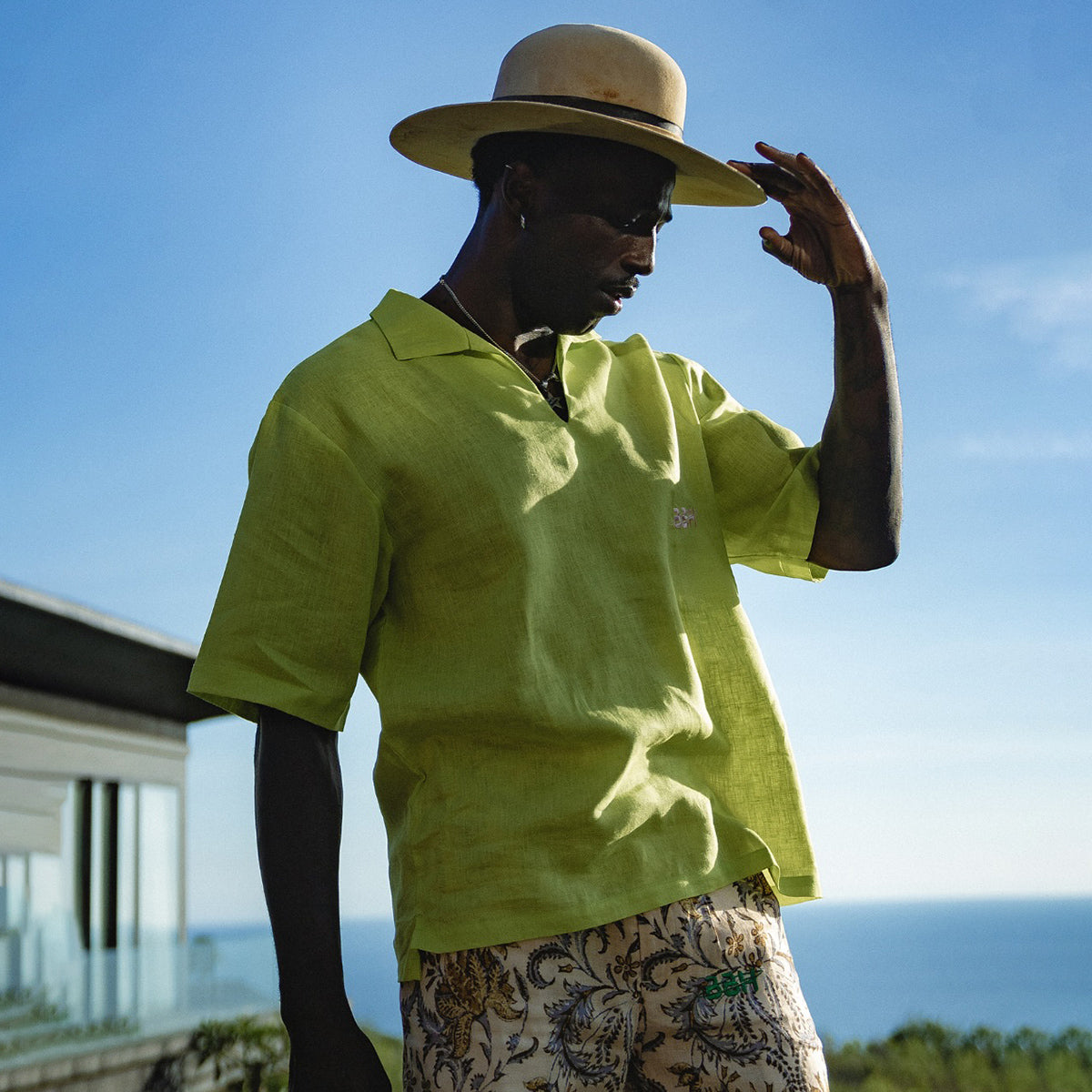LINEN SHIRT BRIGHT BASE IN NEON GREEN