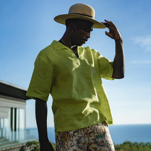 LINEN SHIRT BRIGHT BASE IN NEON GREEN