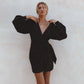 Ti Amo Linen Wrap Dress In Black