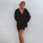 Ti Amo Linen Wrap Dress In Black