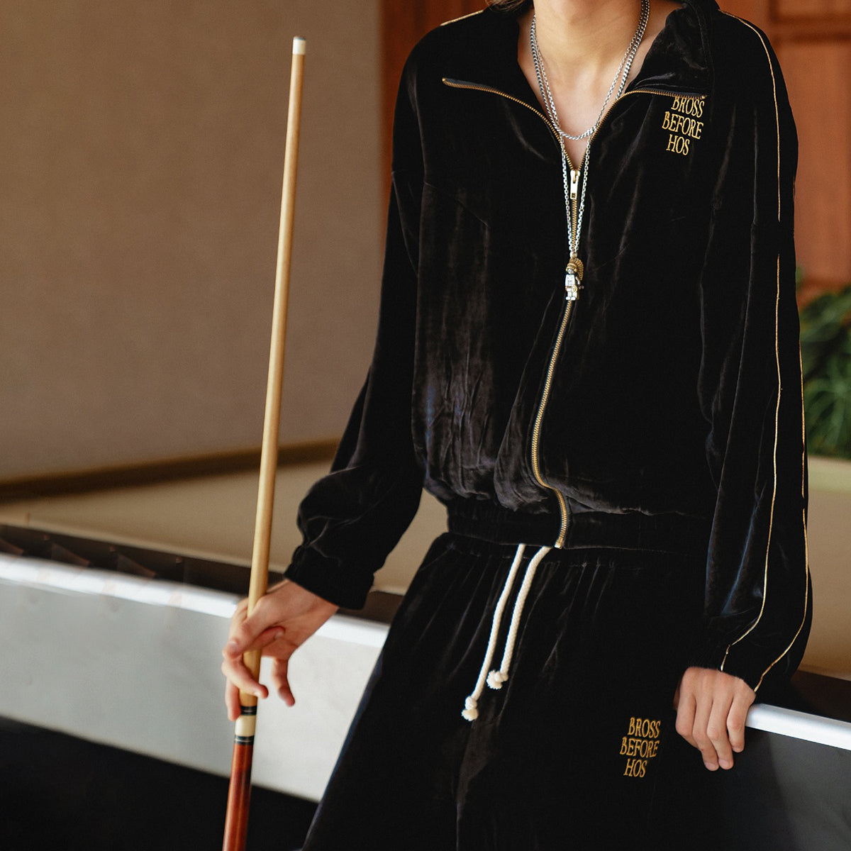 SILK VELVET TRACK JACKET BLACK