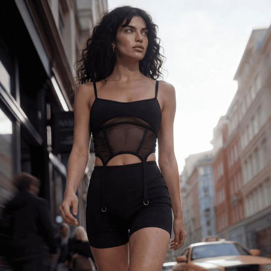 Mesh Set Top & Short In Black