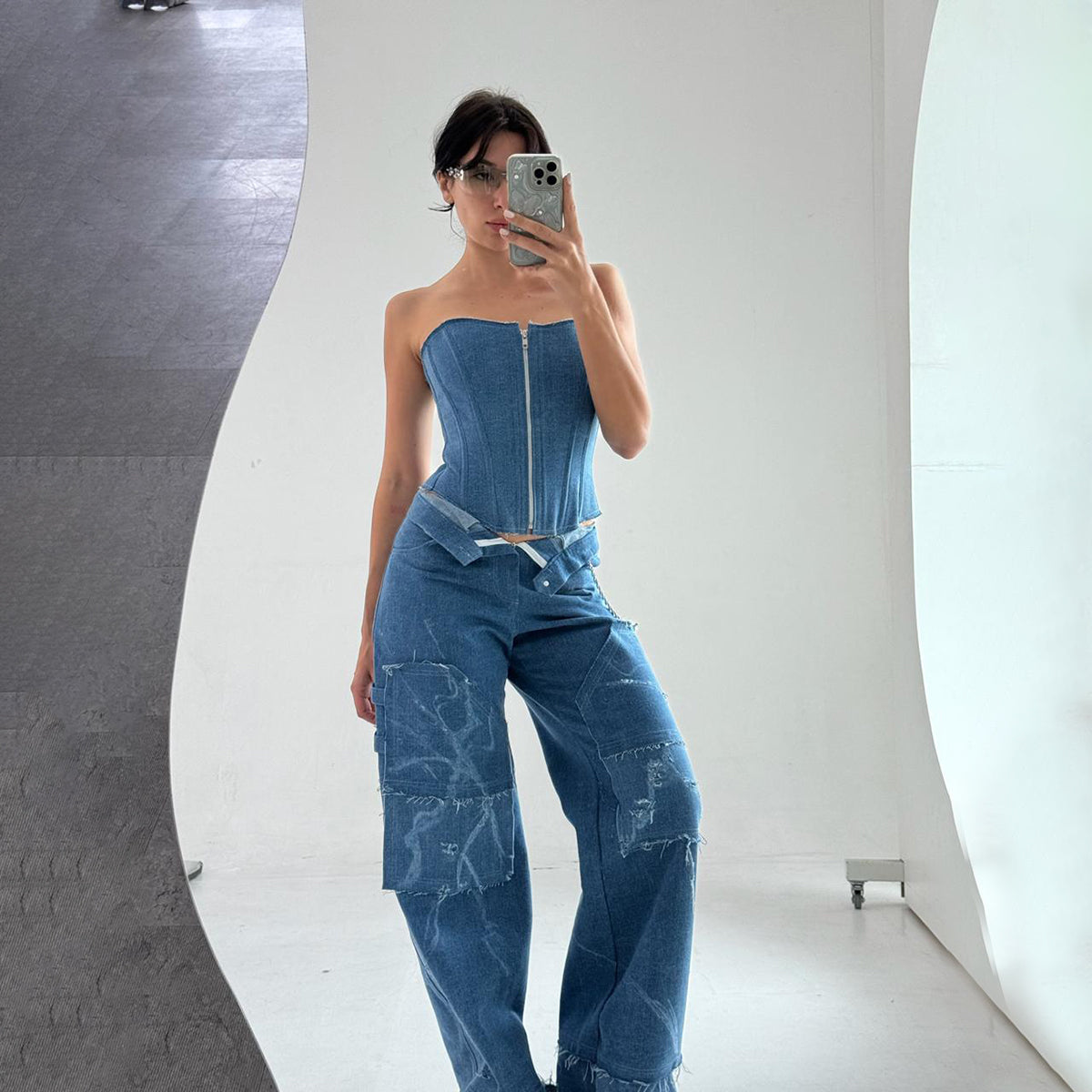 Long Slim Corset Blue Jeans