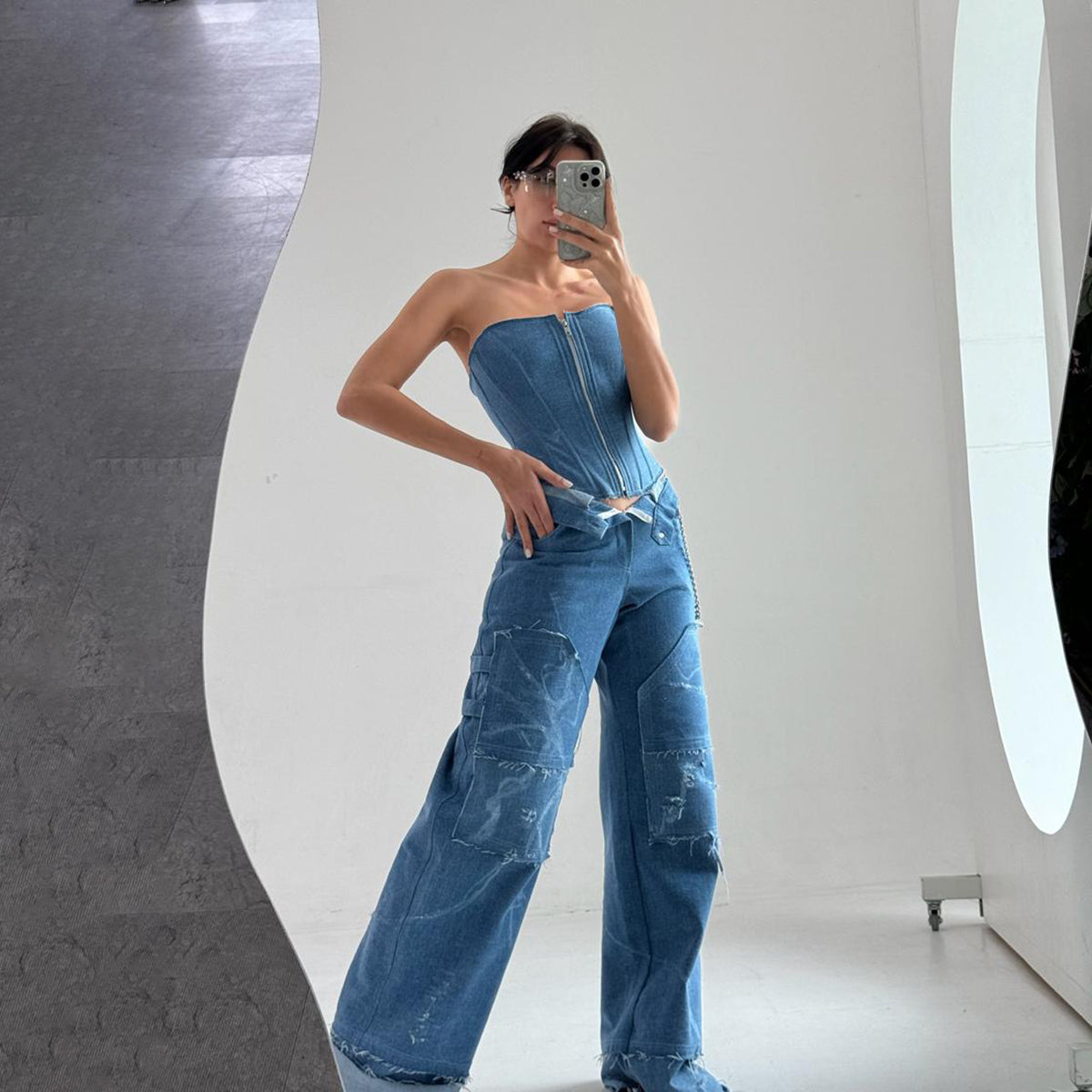 Long Slim Corset Blue Jeans