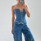 Long Slim Corset Blue Jeans