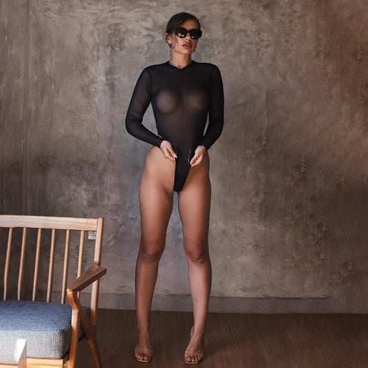 Transparent Bodysuit Black