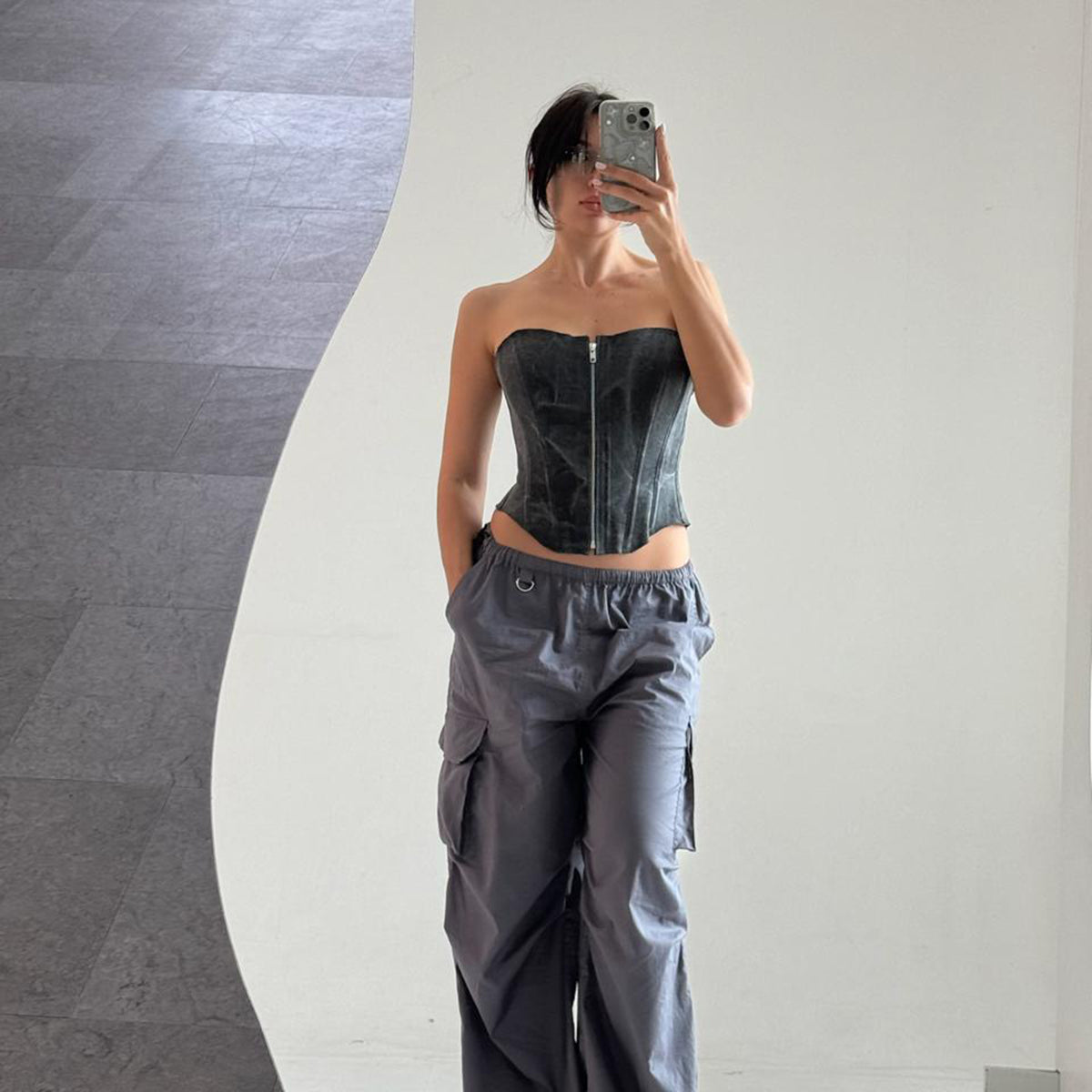 Long Slim Corset Grey Smoke