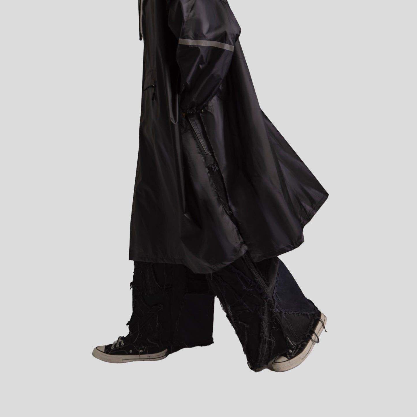 All-black raincoat