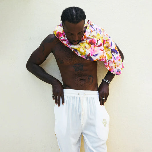 SILK VELVET TRACK PANTS WHITE
