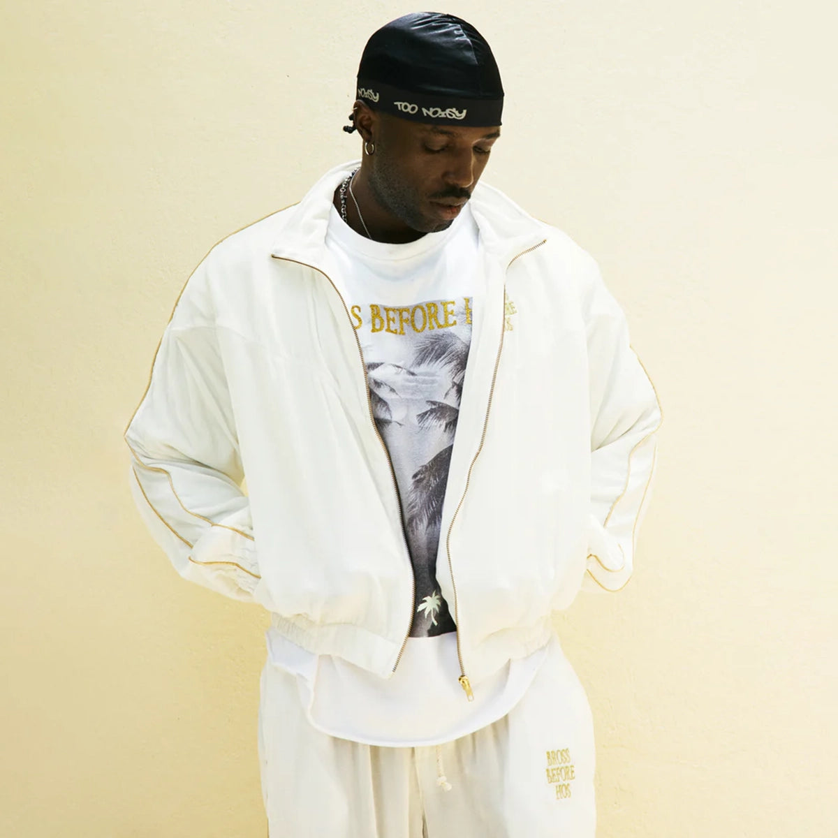 SILK VELVET TRACK JACKET WHITE