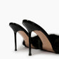 Black fur mule heels, high stiletto detail